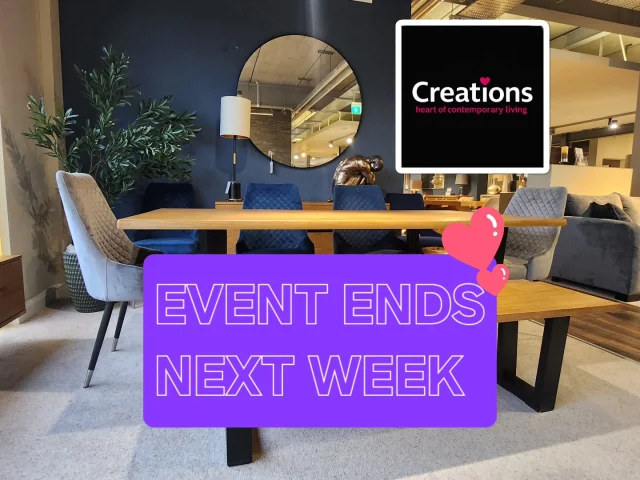 Last chance to shop our autumn event! Don't miss out on amazing deals and up to 24 months interest-free finance on everything (excludes clearance). Treat yourself to a new table set before Christmas or a stylish sofa for the new year!
.
.
.
.
.

.

...

#FurnitureSale
#ShowroomDeals
#InteriorDesignSale
#NewArrivals
#LimitedOffer 
#FurnitureShowroom
#HomeDecor
#InteriorDesign
#FurnitureDesign
#HomeInspiration
#ModernFurniture
#LuxuryFurniture
#InteriorInspo
#FurnitureGoals
#FurnitureAddict 
#belfast #northernireland #creations #ni