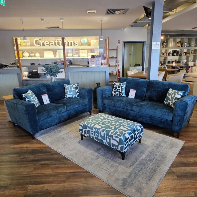 Kinda obsessed with the new teal colour 😳 and that pattern stool is an actual vibe i would love this in my own home 👀👀 

#teal 
#newstock 
#ballymenatoday 
#belfast 
#sofagoals